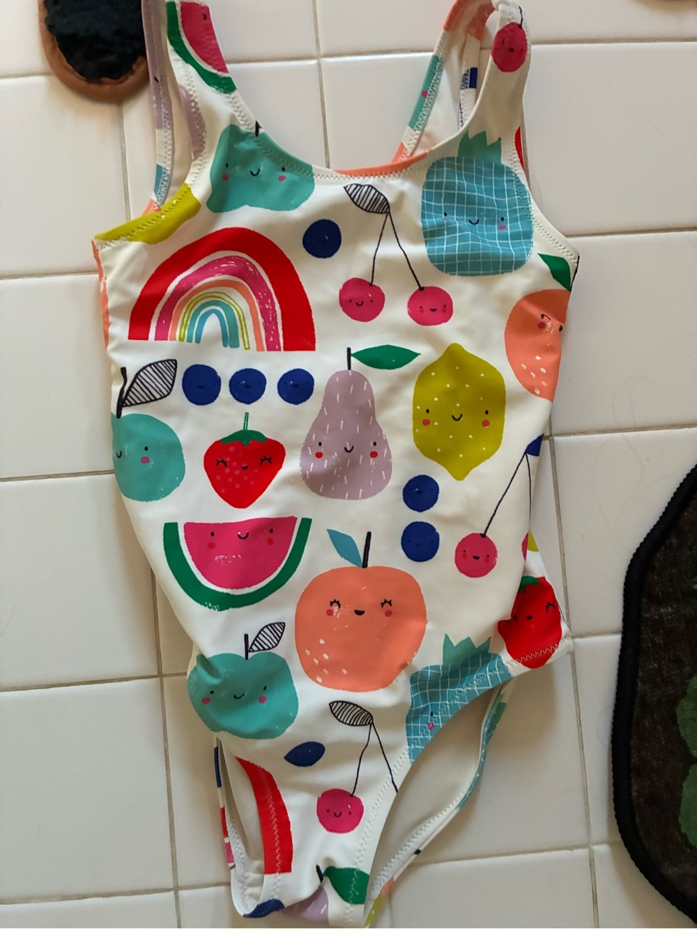 next Girls White One-Piece Swimsuit with Multicolor Fruit Print 6